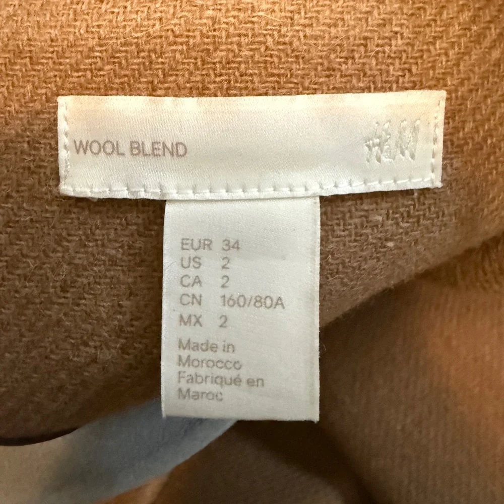 H&M double breasted camel wool blend coat. NWOT. Size 2, but fits like a medium. - Picture 8 of 8